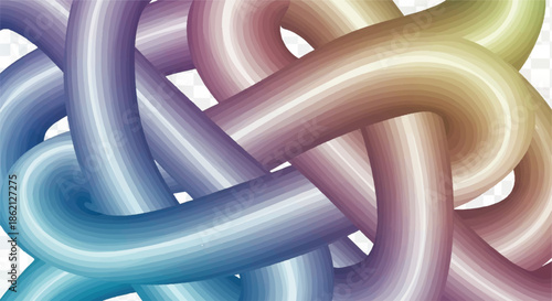 Vibrant intertwined ribbons forming a dynamic abstract sculpture with colorful loops and strands.