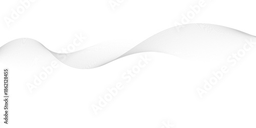 Flowing dots particles wave pattern 3D curve halftone black gradient curve shape isolated on white background.