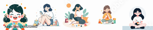 Vector Illustration of a Beautiful Girl Eating a Snack