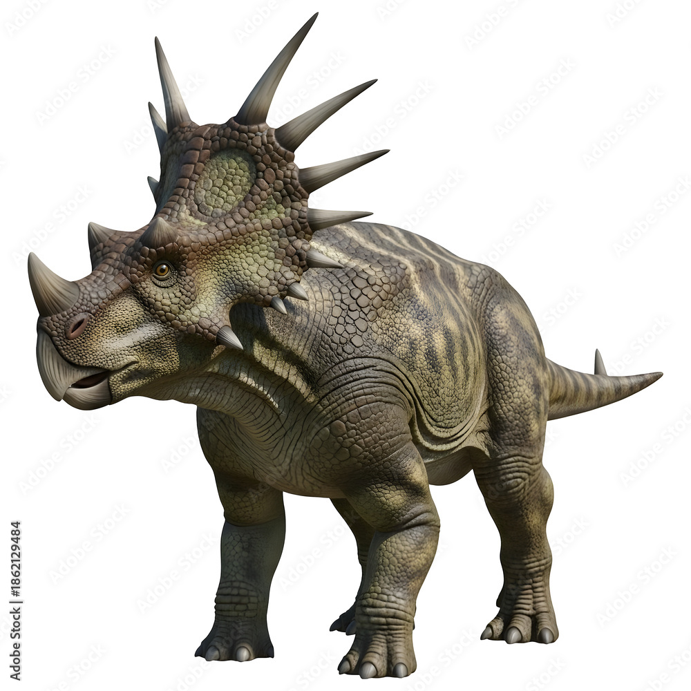 Obraz premium Styracosaurus Dinosaur Side View 3D Illustration Isolated on White Background