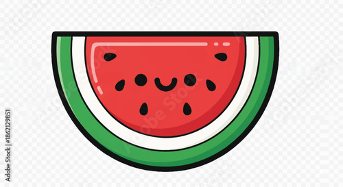 Bright Cartoon Watermelon Slice with Green Rind and Black Seeds of Summer.