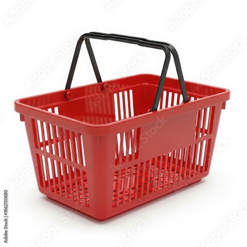 Red shopping basket isolated on white background