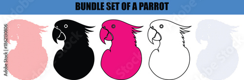 Creative Parrot Outline Icon featuring Minimalist Line Art Strokes and Decorative Dotted Patterns; Professional Silhouette with Dot Art Style for Mobile App UI and Digital Assets.