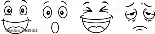 Cartoon Face Expressions With Happy Sad And Surprised emotion drawing