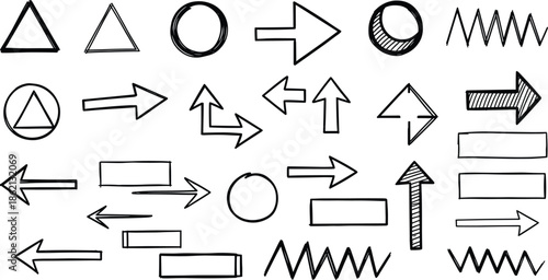 Hand Drawn Arrows Shapes And Rectangles For Design triangle circle