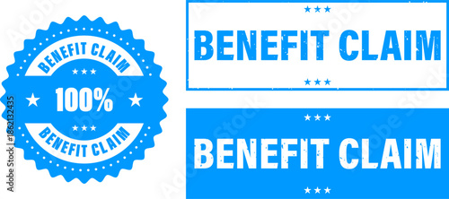 Benefit claim rubber grunge stamp seal, Benefit claim square badge a group of set