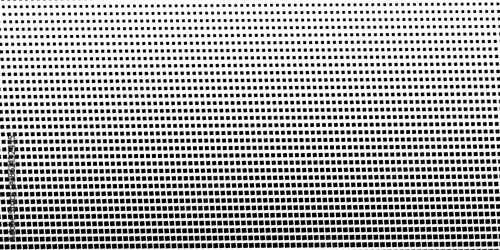 Squared halftone texture background. Check dot faded gradation wallpaper. Black and white square pixels. Fabric seamless pattern with textile mesh texture, black on white background.  