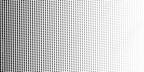 Squared halftone texture background. Check dot faded gradation wallpaper. Black and white square pixels. Fabric seamless pattern with textile mesh texture, black on white background.  