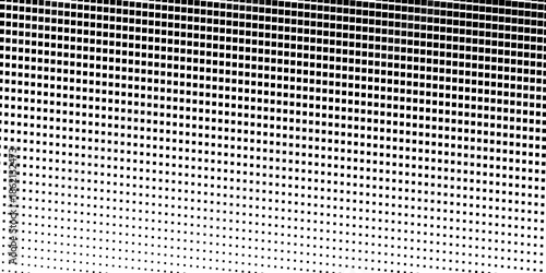 Squared halftone texture background. Check dot faded gradation wallpaper. Black and white square pixels. Fabric seamless pattern with textile mesh texture, black on white background.  