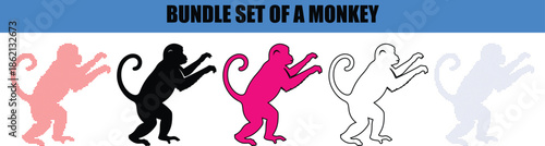 Professional Monkey Outline featuring Continuous Line Art Contour and Intricate Dotted Stipple Patterns; Minimalist Ape Silhouette for Nature, Wildlife, and Zoo Assets.