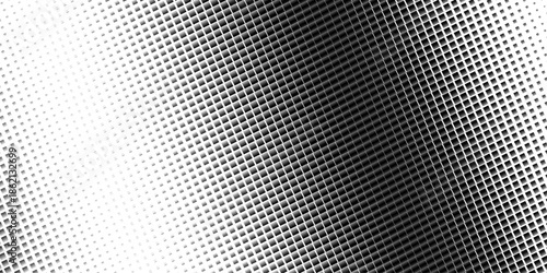 Squared halftone texture background. Check dot faded gradation wallpaper. Black and white square pixels. Fabric seamless pattern with textile mesh texture, black on white background.  