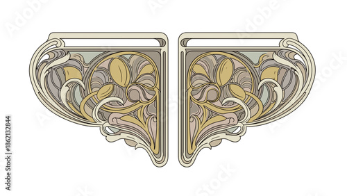 Decorative floral ornament with intricate details in soft colors  