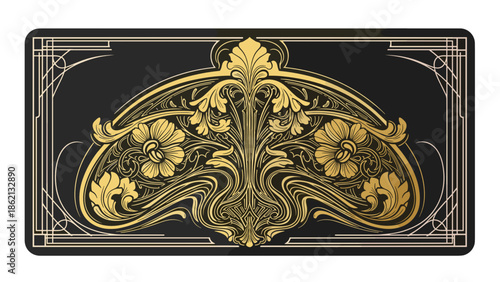 Gold floral design on dark textured background in vintage style  