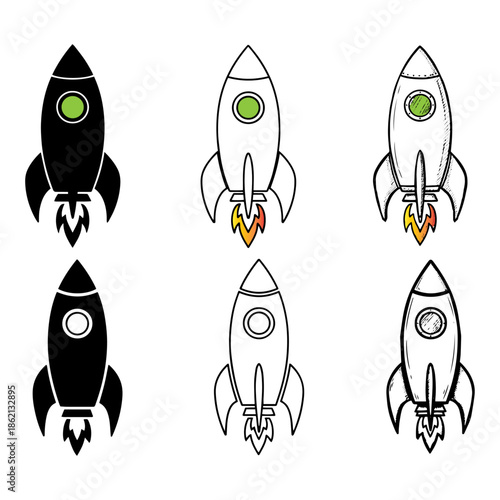 set of rocket, , paceship silhouette pack