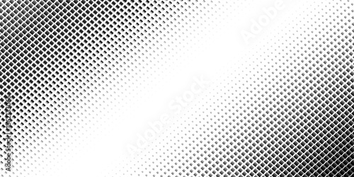 Squared halftone texture background. Check dot faded gradation wallpaper. Black and white square pixels. Fabric seamless pattern with textile mesh texture, black on white background.  