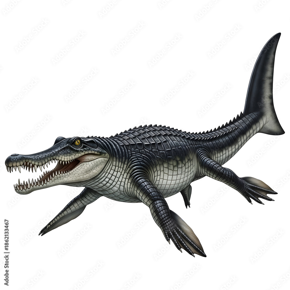 Fototapeta premium Metriorhynchus Marine Crocodile 3D Illustration Isolated on White Background