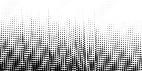 Squared halftone texture background. Check dot faded gradation wallpaper. Black and white square pixels. Fabric seamless pattern with textile mesh texture, black on white background.  