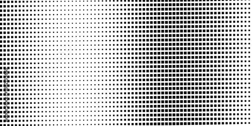 Squared halftone texture background. Check dot faded gradation wallpaper. Black and white square pixels. Fabric seamless pattern with textile mesh texture, black on white background.  