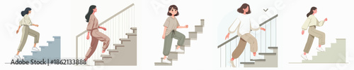 Vector Illustration of a Beautiful Woman Climbing Stairs
