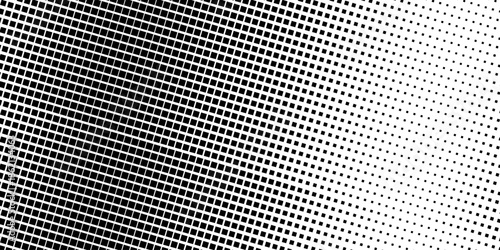 Squared halftone texture background. Check dot faded gradation wallpaper. Black and white square pixels. Fabric seamless pattern with textile mesh texture, black on white background.  