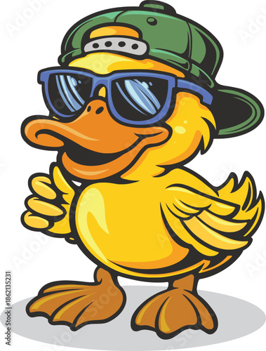 Cute cartoon duck vector with helmet hat glasses