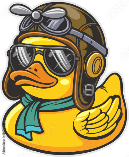 Cute cartoon duck vector with helmet hat glasses