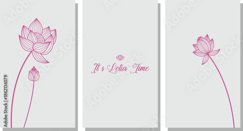 Elegant Pink Lotus Line Art Triptych