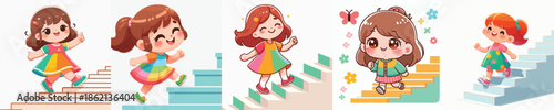 Vector Illustration of a Cute Girl Climbing Stairs