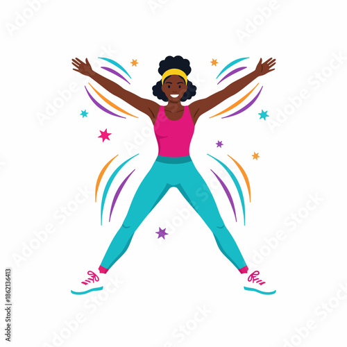 Retro 80s Aerobic Instructors In High Energy Exercise Poses