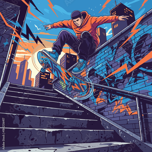 Dynamic Freestyle Skateboarder Performing Kickflip In Urban Setting