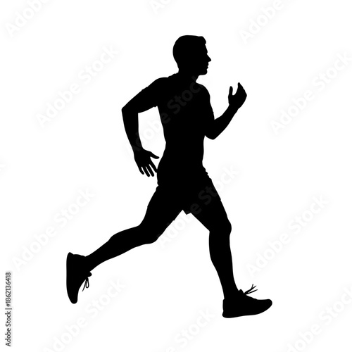 Silhouette of a Man Running Against a White Background.