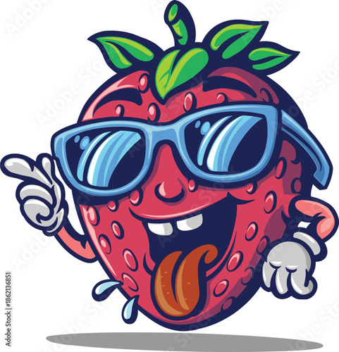 strowberry smile with glasses cartoon funny vector drawing