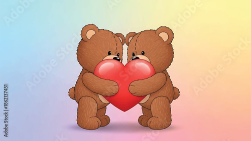two teddy bears holding heart love