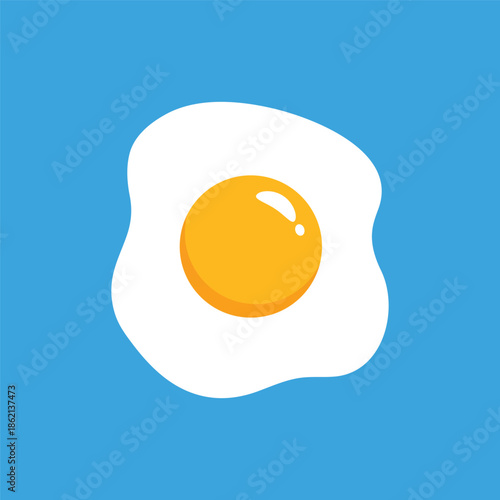Fried egg flat vector illustration design on blue background