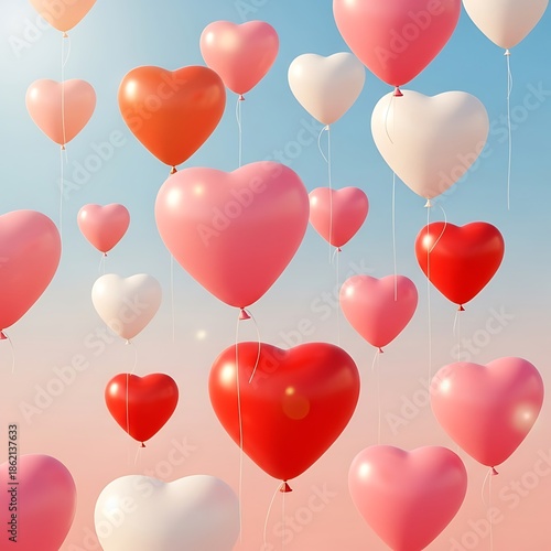 Love Floating in the Sky Romantic Dreamy Valentine Concept Illustration