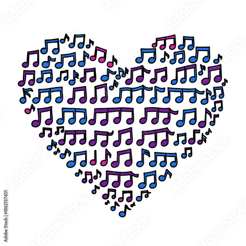 Heart shape filled with colorful musical notes in vibrant design  