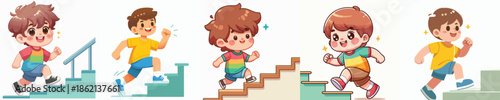 Vector Illustration of a Cute Boy Climbing Stairs
