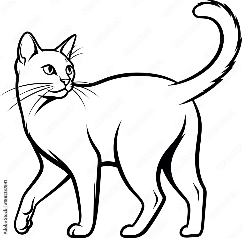 Fototapeta premium Black and white cat line art