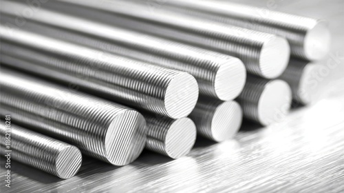 Precision-engineered stainless steel threaded rods, a metallic hardware collection for industrial applications and construction projects