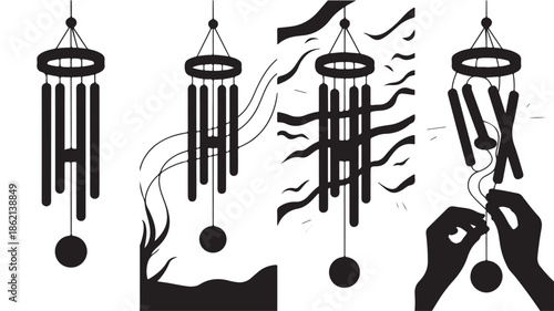 Black Wind Chime Illustrations with Various Designs