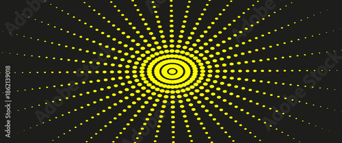 The image features a yellow and purple circular pattern that showcases symmetry and artistic design. It includes elements of light that enhance its visual appeal, giving it a golden hue.