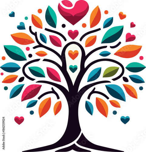 
Love tree  and colorful flowers vector illustration