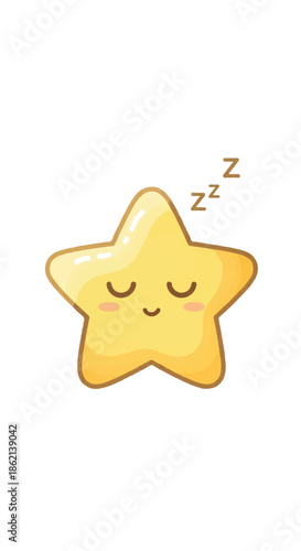 Sleepy Star Emoji Resting Calmly with Gentle Zzz Expression in a Cute Cartoon Style.