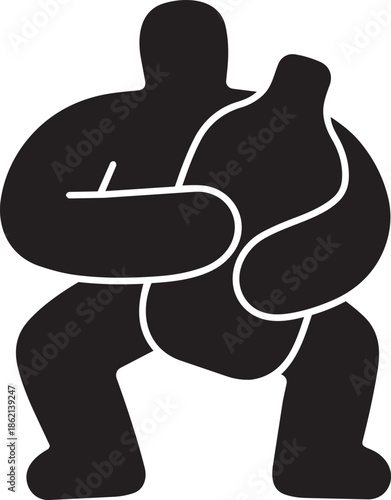 Heavy lifting worker carrying large bag silhouette manual labor logistics warehouse icon art