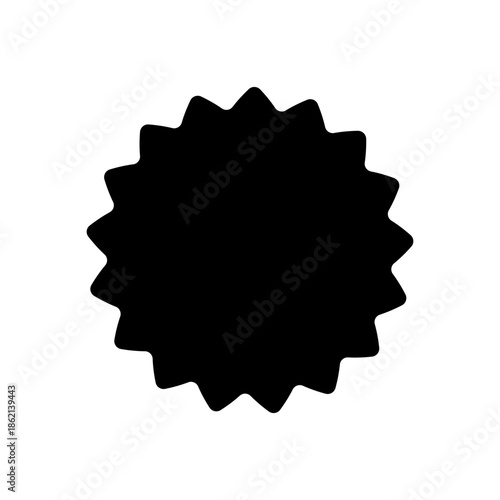 Sticker shape. Black zigzag sticker isolated on white background. Starburst circle stiker. Discount label buble. Round sale bubble. Scallop stamp. Icon tag price. Offer badge. Vector illustration