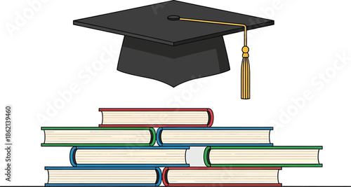 30 Graduation cap and stack of books