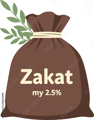 Zakat islamic donation bag illustration 2.5 percent wealth charity muslim finance