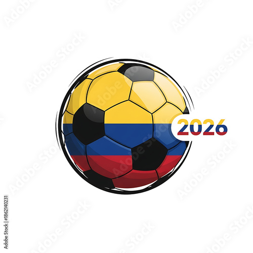Soccer Ball with Colombian Flag Design and Year 2026