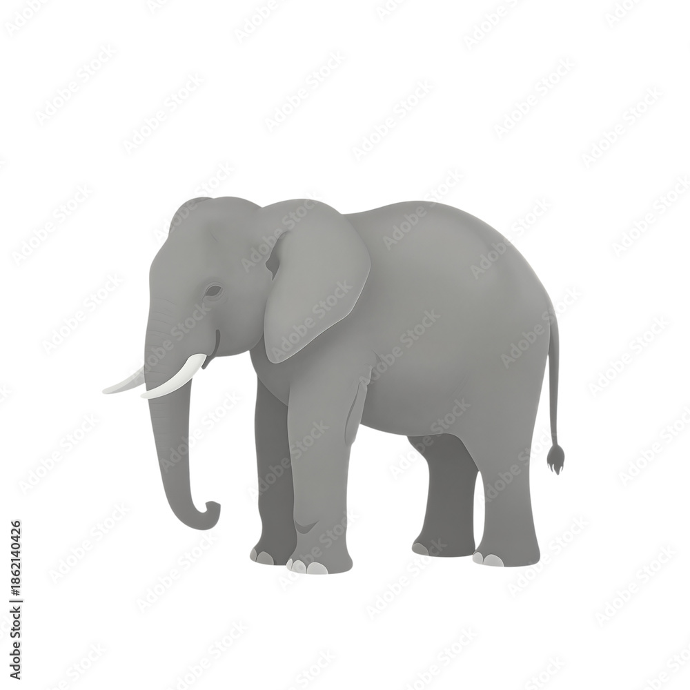 Obraz premium Gray elephant with raised trunk and tail