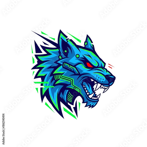 Wallpaper Mural Cyberpunk Wolf Head Logo with Neon Accents futuristic isolated on a transparent background Torontodigital.ca